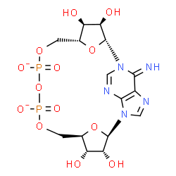ChemSpider 2D Image | (2R,3R,4S,5R,13R,14S,15R,16R)-3,4,14,15-Tetrahydroxy-24-imino-7,9,11,25,26-pentaoxa-1,17,19,22-tetraaza-8,10-diphosphapentacyclo[18.3.1.1~2,5~.1~13,16~.0~17,21~]hexacosa-18,20,22-triene-8,10-diolate 8
,10-dioxide | C15H19N5O13P2