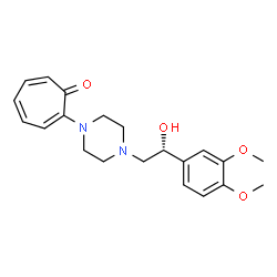 ChemSpider 2D Image | 2-{4-[(2R)-2-(3,4-Dimethoxyphenyl)-2-hydroxyethyl]-1-piperazinyl}-2,4,6-cycloheptatrien-1-one | C21H26N2O4