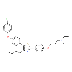 ChemSpider 2D Image | 3-(4-{4-Butyl-5-[4-(4-chlorophenoxy)phenyl]-1,3-thiazol-2-yl}phenoxy)-N,N-diethyl-1-propanamine | C32H37ClN2O2S