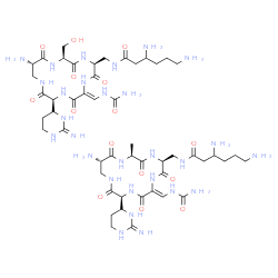 ChemSpider 2D Image | 3,6-Diamino-N-{[(2S,5S,8Z,11S,15S)-15-amino-11-[(4R)-2-amino-1,4,5,6-tetrahydro-4-pyrimidinyl]-8-[(carbamoylamino)methylene]-2-(hydroxymethyl)-3,6,9,12,16-pentaoxo-1,4,7,10,13-pentaazacyclohexadecan-5
-yl]methyl}hexanamide - 3,6-diamino-N-({(2S,5S,8Z,11S,15S)-15-amino-11-[(4R)-2-amino-1,4,5,6-tetrahydro-4-pyrimidinyl]-8-[(carbamoylamino)methylene]-2-methyl-3,6,9,12,16-pentaoxo-1,4,7,10,13-pentaazac
yclohexadecan-5-yl}methyl)hexanamide (1:1) | C50H88N28O15