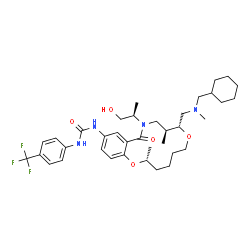 ChemSpider 2D Image | 1-{(2R,8R,9S)-8-{[(Cyclohexylmethyl)(methyl)amino]methyl}-11-[(2R)-1-hydroxy-2-propanyl]-2,9-dimethyl-12-oxo-3,4,5,6,9,10,11,12-octahydro-2H,8H-1,7,11-benzodioxazacyclotetradecin-14-yl}-3-[4-(trifluor
omethyl)phenyl]urea | C37H53F3N4O5