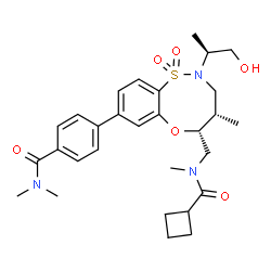 ChemSpider 2D Image | 4-{(4S,5R)-5-{[(Cyclobutylcarbonyl)(methyl)amino]methyl}-2-[(2S)-1-hydroxy-2-propanyl]-4-methyl-1,1-dioxido-2,3,4,5-tetrahydro-6,1,2-benzoxathiazocin-8-yl}-N,N-dimethylbenzamide | C29H39N3O6S
