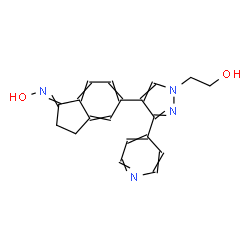 ChemSpider 2D Image | 5-[1-(2-hydroxyethyl)-3-pyridin-4-yl-4-pyrazolyl]-2,3-dihydroinden-1-one oxime | C19H18N4O2