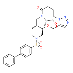 ChemSpider 2D Image | N-[[(8R,9R)-6-[(2S)-1-hydroxypropan-2-yl]-8-methyl-5-oxo-10-oxa-1,6,14,15-tetrazabicyclo[10.3.0]pentadeca-12,14-dien-9-yl]methyl]-N-methyl-4-phenylbenzenesulfonamide | C28H37N5O5S