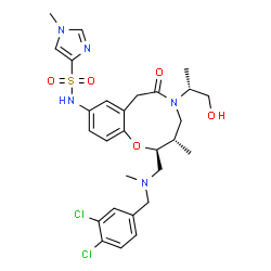 ChemSpider 2D Image | N-[(2S,3S)-2-[[(3,4-dichlorophenyl)methyl-methylamino]methyl]-5-[(2R)-1-hydroxypropan-2-yl]-3-methyl-6-oxo-2,3,4,7-tetrahydro-1,5-benzoxazonin-9-yl]-1-methyl-4-imidazolesulfonamide | C28H35Cl2N5O5S