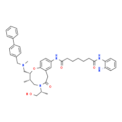 ChemSpider 2D Image | N'-(2-aminophenyl)-N-[(2R,3S)-5-[(2R)-1-hydroxypropan-2-yl]-3-methyl-2-[[methyl-[(4-phenylphenyl)methyl]amino]methyl]-6-oxo-2,3,4,7-tetrahydro-1,5-benzoxazonin-9-yl]heptanediamide | C43H53N5O5