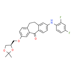 ChemSpider 2D Image | 2-[(2,4-Difluorophenyl)amino]-7-{[(4R)-2,2-dimethyl-1,3-dioxolan-4-yl]methoxy}-10,11-dihydro-5H-dibenzo[a,d][7]annulen-5-one | C27H25F2NO4