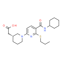 ChemSpider 2D Image | {(3R)-1-[5-(Cyclohexylcarbamoyl)-6-(propylsulfanyl)-2-pyridinyl]-3-piperidinyl}acetic acid | C22H33N3O3S