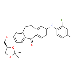 ChemSpider 2D Image | 2-[(2,4-Difluorophenyl)amino]-8-{[(4R)-2,2-dimethyl-1,3-dioxolan-4-yl]methoxy}-10,11-dihydro-5H-dibenzo[a,d][7]annulen-5-one | C27H25F2NO4