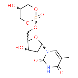 ChemSpider 2D Image | 1-[2-Deoxy-5-O-(5-hydroxy-2-oxido-1,3,2-dioxaphosphinan-2-yl)pentofuranosyl]-5-methyl-2,4(1H,3H)-pyrimidinedione | C13H19N2O9P