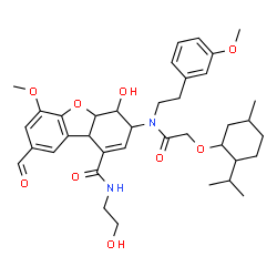ChemSpider 2D Image | 8-Formyl-4-hydroxy-N-(2-hydroxyethyl)-3-({[(2-isopropyl-5-methylcyclohexyl)oxy]acetyl}[2-(3-methoxyphenyl)ethyl]amino)-6-methoxy-3,4,4a,9b-tetrahydrodibenzo[b,d]furan-1-carboxamide | C38H50N2O9