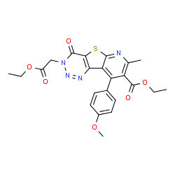 ChemSpider 2D Image | Ethyl 3-(2-ethoxy-2-oxoethyl)-9-(4-methoxyphenyl)-7-methyl-4-oxo-3,4-dihydropyrido[3',2':4,5]thieno[3,2-d][1,2,3]triazine-8-carboxylate | C23H22N4O6S