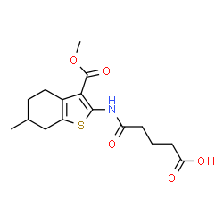 ChemSpider 2D Image | 5-{[3-(Methoxycarbonyl)-6-methyl-4,5,6,7-tetrahydro-1-benzothiophen-2-yl]amino}-5-oxopentanoic acid | C16H21NO5S