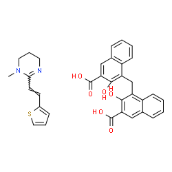 ChemSpider 2D Image | 4,4'-Methylenebis(3-hydroxy-2-naphthoic acid) - 1-methyl-2-[(E)-2-(2-thienyl)vinyl]-1,4,5,6-tetrahydropyrimidine (1:1) | C34H30N2O6S