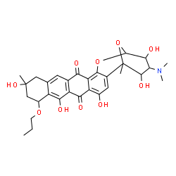 ChemSpider 2D Image | 23-(Dimethylamino)-4,8,12,22,24-pentahydroxy-1,12-dimethyl-10-propoxy-20,25-dioxahexacyclo[19.3.1.0~2,19~.0~5,18~.0~7,16~.0~9,14~]pentacosa-2,4,7(16),8,14,18-hexaene-6,17-dione | C30H35NO10