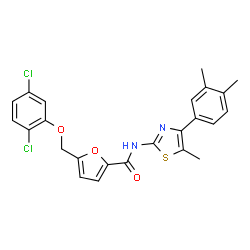 ChemSpider 2D Image | 5-[(2,5-Dichlorophenoxy)methyl]-N-[4-(3,4-dimethylphenyl)-5-methyl-1,3-thiazol-2-yl]-2-furamide | C24H20Cl2N2O3S