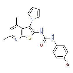 ChemSpider 2D Image | 1-(4-Bromophenyl)-3-[4,6-dimethyl-3-(1H-pyrrol-1-yl)thieno[2,3-b]pyridin-2-yl]urea | C20H17BrN4OS