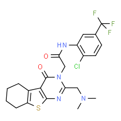 ChemSpider 2D Image | N-[2-Chloro-5-(trifluoromethyl)phenyl]-2-{2-[(dimethylamino)methyl]-4-oxo-5,6,7,8-tetrahydro[1]benzothieno[2,3-d]pyrimidin-3(4H)-yl}acetamide | C22H22ClF3N4O2S