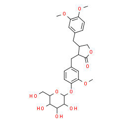 ChemSpider 2D Image | 4-{[4-(3,4-Dimethoxybenzyl)-2-oxotetrahydro-3-furanyl]methyl}-2-methoxyphenyl hexopyranoside | C27H34O11