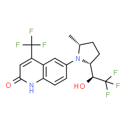 ChemSpider 2D Image | 6-{(2R,5R)-2-Methyl-5-[(1S)-2,2,2-trifluoro-1-hydroxyethyl]-1-pyrrolidinyl}-4-(trifluoromethyl)-2(1H)-quinolinone | C17H16F6N2O2
