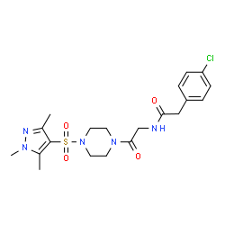 ChemSpider 2D Image | 2-(4-Chlorophenyl)-N-(2-oxo-2-{4-[(1,3,5-trimethyl-1H-pyrazol-4-yl)sulfonyl]-1-piperazinyl}ethyl)acetamide | C20H26ClN5O4S