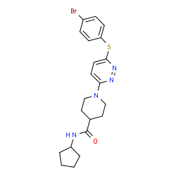 ChemSpider 2D Image | 1-{6-[(4-Bromophenyl)sulfanyl]-3-pyridazinyl}-N-cyclopentyl-4-piperidinecarboxamide | C21H25BrN4OS