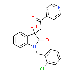 ChemSpider 2D Image | 1-(2-Chlorobenzyl)-3-hydroxy-3-[2-oxo-2-(4-pyridinyl)ethyl]-1,3-dihydro-2H-indol-2-one | C22H17ClN2O3