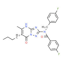 ChemSpider 2D Image | N-(6-Butyl-5-methyl-7-oxo-1,7-dihydro[1,2,4]triazolo[1,5-a]pyrimidin-2-yl)-4-fluoro-N-(4-fluorobenzyl)benzamide | C24H23F2N5O2