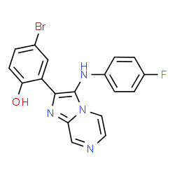ChemSpider 2D Image | 4-Bromo-2-{3-[(4-fluorophenyl)amino]imidazo[1,2-a]pyrazin-2-yl}phenol | C18H12BrFN4O