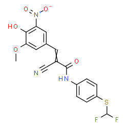 ChemSpider 2D Image | 2-Cyano-N-{4-[(difluoromethyl)sulfanyl]phenyl}-3-(4-hydroxy-3-methoxy-5-nitrophenyl)acrylamide | C18H13F2N3O5S