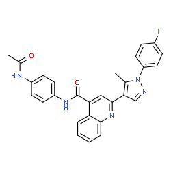 ChemSpider 2D Image | N-(4-Acetamidophenyl)-2-[1-(4-fluorophenyl)-5-methyl-1H-pyrazol-4-yl]-4-quinolinecarboxamide | C28H22FN5O2
