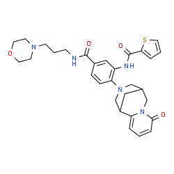 ChemSpider 2D Image | N-[5-{[3-(4-Morpholinyl)propyl]carbamoyl}-2-(6-oxo-7,11-diazatricyclo[7.3.1.0~2,7~]trideca-2,4-dien-11-yl)phenyl]-2-thiophenecarboxamide | C30H35N5O4S