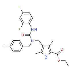 ChemSpider 2D Image | Ethyl 4-({[(2,4-difluorophenyl)carbamoyl](4-methylbenzyl)amino}methyl)-3,5-dimethyl-1H-pyrrole-2-carboxylate | C25H27F2N3O3
