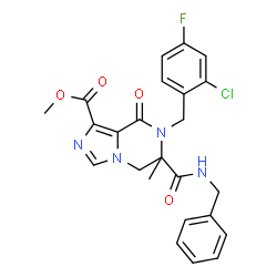 ChemSpider 2D Image | Methyl 6-(benzylcarbamoyl)-7-(2-chloro-4-fluorobenzyl)-6-methyl-8-oxo-5,6,7,8-tetrahydroimidazo[1,5-a]pyrazine-1-carboxylate | C24H22ClFN4O4