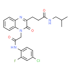 ChemSpider 2D Image | 3-(4-{2-[(4-Chloro-2-fluorophenyl)amino]-2-oxoethyl}-3-oxo-3,4-dihydro-2-quinoxalinyl)-N-isobutylpropanamide | C23H24ClFN4O3