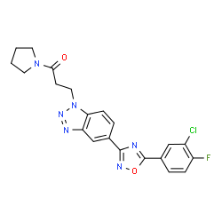 ChemSpider 2D Image | 3-{5-[5-(3-Chloro-4-fluorophenyl)-1,2,4-oxadiazol-3-yl]-1H-benzotriazol-1-yl}-1-(1-pyrrolidinyl)-1-propanone | C21H18ClFN6O2
