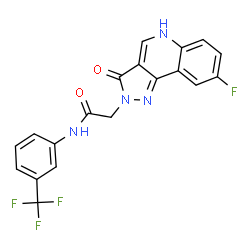 ChemSpider 2D Image | 2-(8-Fluoro-3-oxo-3,5-dihydro-2H-pyrazolo[4,3-c]quinolin-2-yl)-N-[3-(trifluoromethyl)phenyl]acetamide | C19H12F4N4O2
