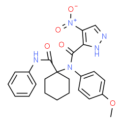 ChemSpider 2D Image | N-(4-Methoxyphenyl)-4-nitro-N-[1-(phenylcarbamoyl)cyclohexyl]-1H-pyrazole-5-carboxamide | C24H25N5O5