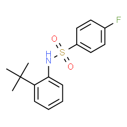 ChemSpider 2D Image | 4-Fluoro-N-[2-(2-methyl-2-propanyl)phenyl]benzenesulfonamide | C16H18FNO2S