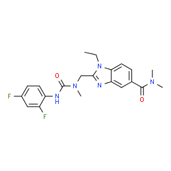 ChemSpider 2D Image | 2-({[(2,4-Difluorophenyl)carbamoyl](methyl)amino}methyl)-1-ethyl-N,N-dimethyl-1H-benzimidazole-5-carboxamide | C21H23F2N5O2