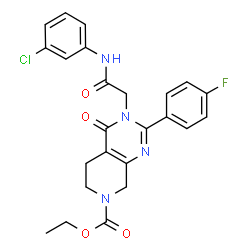 ChemSpider 2D Image | Ethyl 3-{2-[(3-chlorophenyl)amino]-2-oxoethyl}-2-(4-fluorophenyl)-4-oxo-4,5,6,8-tetrahydropyrido[3,4-d]pyrimidine-7(3H)-carboxylate | C24H22ClFN4O4
