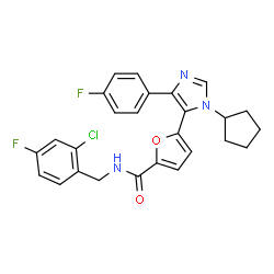 ChemSpider 2D Image | N-(2-Chloro-4-fluorobenzyl)-5-[1-cyclopentyl-4-(4-fluorophenyl)-1H-imidazol-5-yl]-2-furamide | C26H22ClF2N3O2