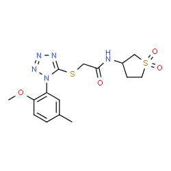 ChemSpider 2D Image | N-(1,1-Dioxidotetrahydro-3-thiophenyl)-2-{[1-(2-methoxy-5-methylphenyl)-1H-tetrazol-5-yl]sulfanyl}acetamide | C15H19N5O4S2