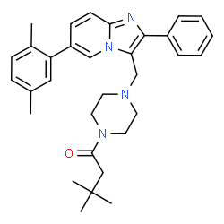 ChemSpider 2D Image | 1-(4-{[6-(2,5-Dimethylphenyl)-2-phenylimidazo[1,2-a]pyridin-3-yl]methyl}-1-piperazinyl)-3,3-dimethyl-1-butanone | C32H38N4O