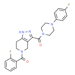 ChemSpider 2D Image | [5-(2-Fluorobenzoyl)-4,5,6,7-tetrahydro-1H-pyrazolo[4,3-c]pyridin-3-yl][4-(4-fluorophenyl)-1-piperazinyl]methanone | C24H23F2N5O2