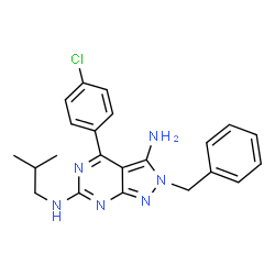 ChemSpider 2D Image | 2-Benzyl-4-(4-chlorophenyl)-N~6~-isobutyl-2H-pyrazolo[3,4-d]pyrimidine-3,6-diamine | C22H23ClN6