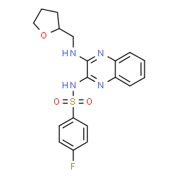 ChemSpider 2D Image | 4-Fluoro-N-{3-[(tetrahydro-2-furanylmethyl)amino]-2-quinoxalinyl}benzenesulfonamide | C19H19FN4O3S