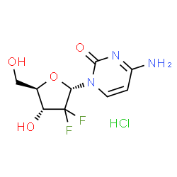 ChemSpider 2D Image | 4-Amino-1-(2-deoxy-2,2-difluoro-alpha-D-erythro-pentofuranosyl)-2(1H)-pyrimidinone hydrochloride (1:1) | C9H12ClF2N3O4