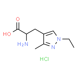 ChemSpider 2D Image | 3-(1-Ethyl-3-methyl-1H-pyrazol-4-yl)alanine hydrochloride (1:1) | C9H16ClN3O2