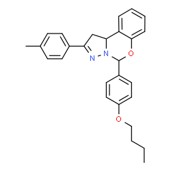 ChemSpider 2D Image | 5-(4-Butoxyphenyl)-2-(4-methylphenyl)-1,10b-dihydropyrazolo[1,5-c][1,3]benzoxazine | C27H28N2O2